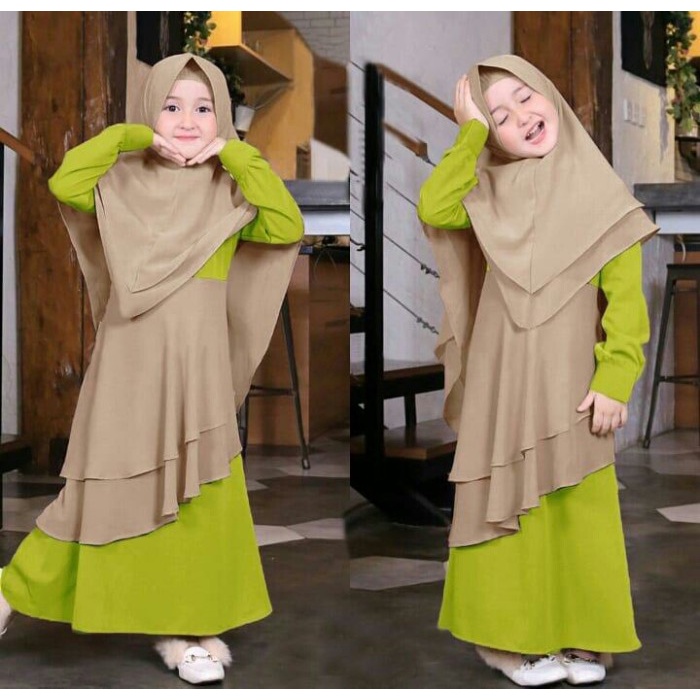 Gamis Anak Kissi Gamis Muslim Anak Perempuan - Kissi Lime C7H6 floral elegan branded mewah yang bagu