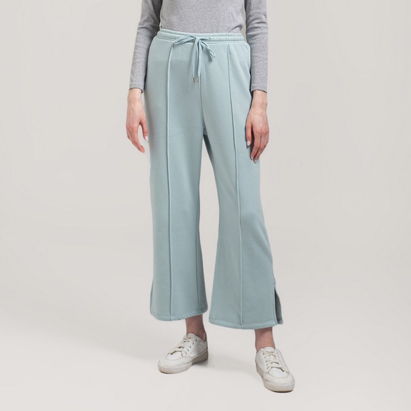 3Second Original Celana Kulot Elastic Waist Pinggang Karet Cotton Fleece Long Pants Wanita Hijau Eth