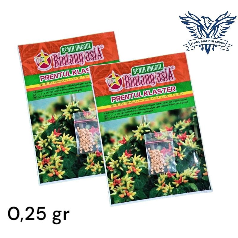 Repack Benih Bibit Cabai Rawit PRENTUL KLASTER CLUSTER 0,25gr Bintang Asia 100% Original Kemasan Ece