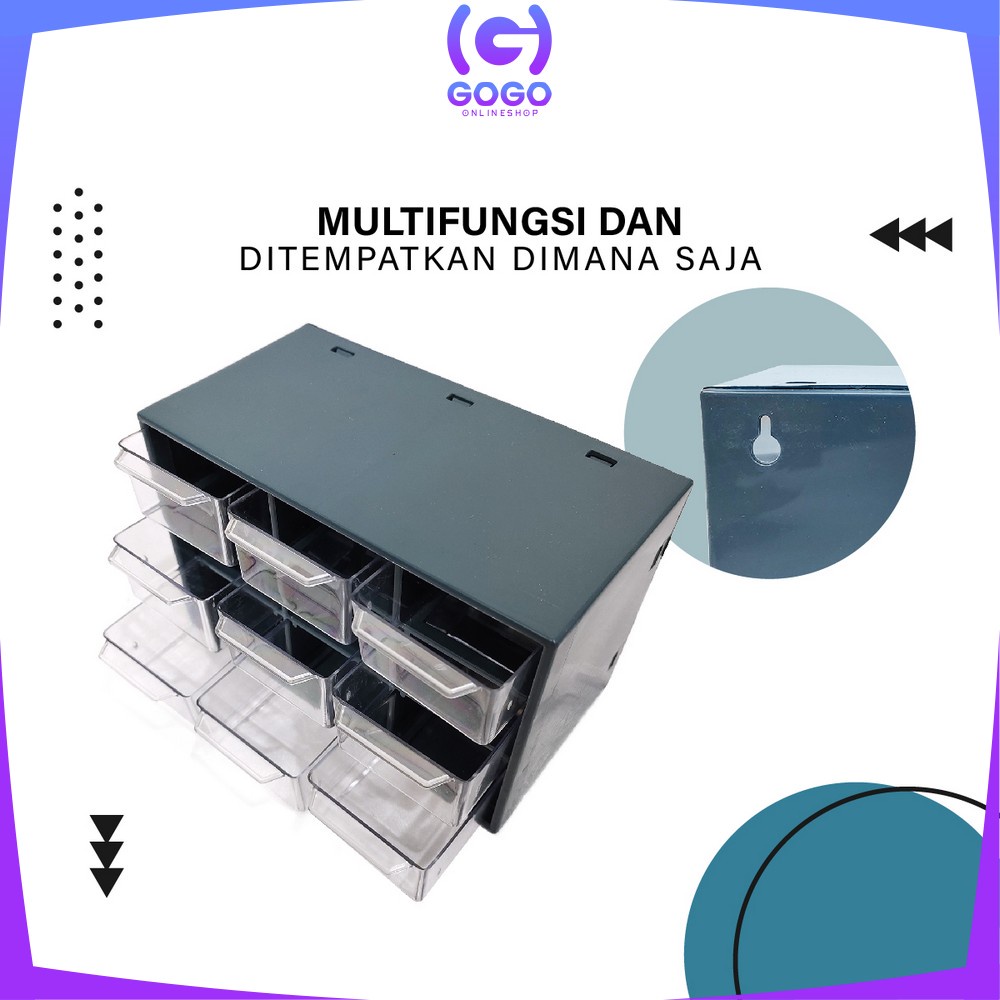 GOGO-C804 Kotak Laci Perhiasan kotak Aksesoris Mini 9 Sekat / Kotak Penyimpanan Serbaguna Laci Mini / Laci Aksesoris Storage Box Multifungsi