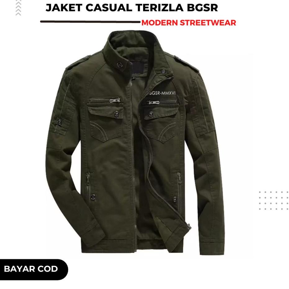 ➮ Jaket Casual Jacket Pria Polos Canvas Sleting Saku Dalam Tebal Terizla ➼