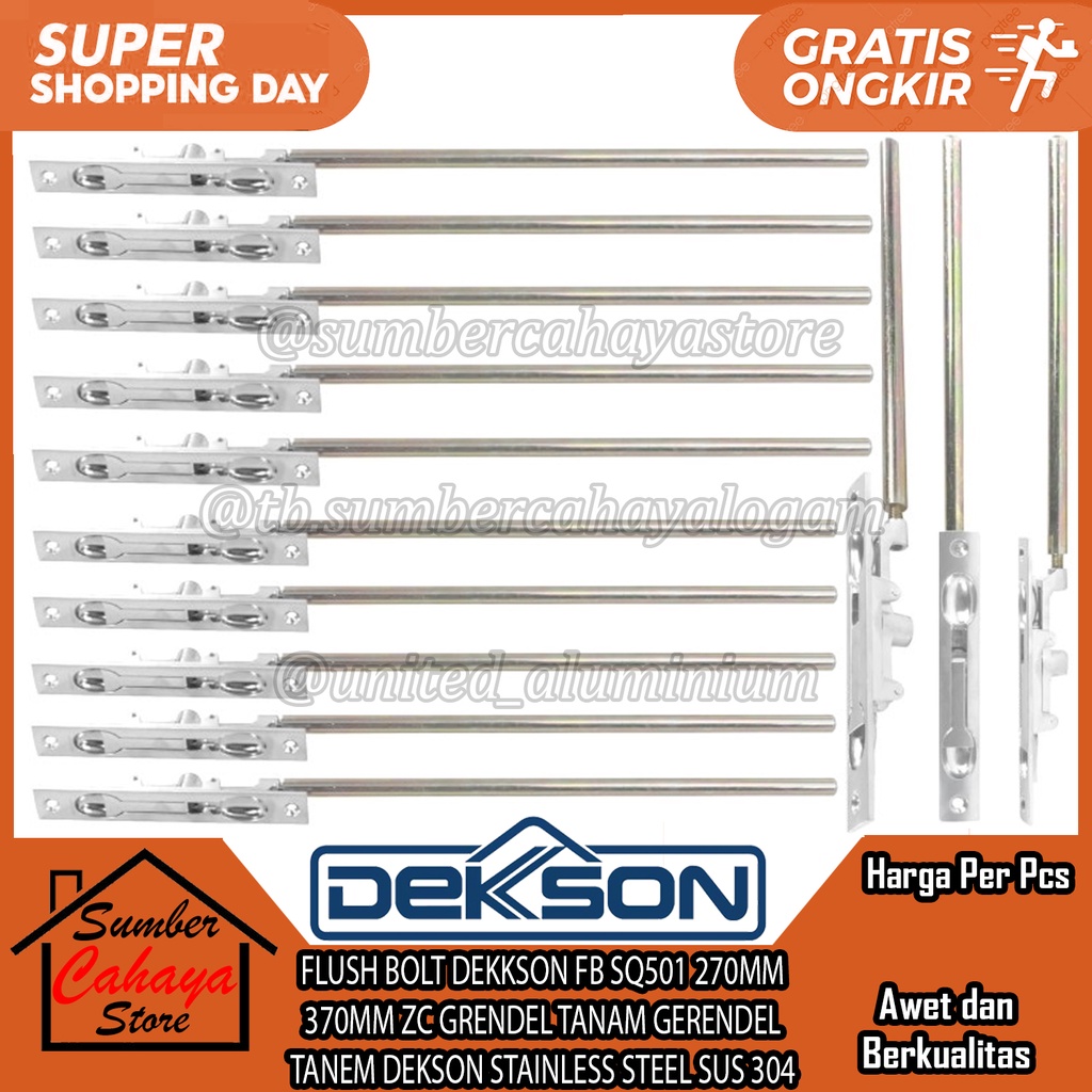 FLUSH BOLT PLATE DEKKSON FB SQ501 270MM  370MM ZC GRENDEL TANAM PINTU LIPAT DEKSON KUNCI TANEM SLOT 