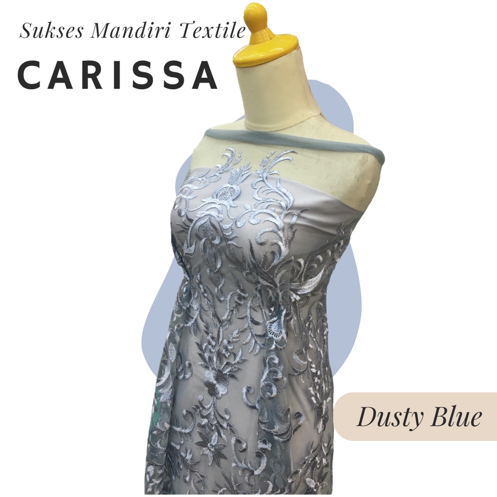 [CARISSA] Brokat Brukat Tile Premium Mewah Warna Dusty Blue Biru | Harga ½ meter = 50 cm (Bahan Dres