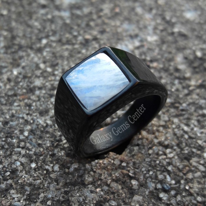 Batu Cincin Natural Biduri Bulan Air Laut - Rainbow Moonstone