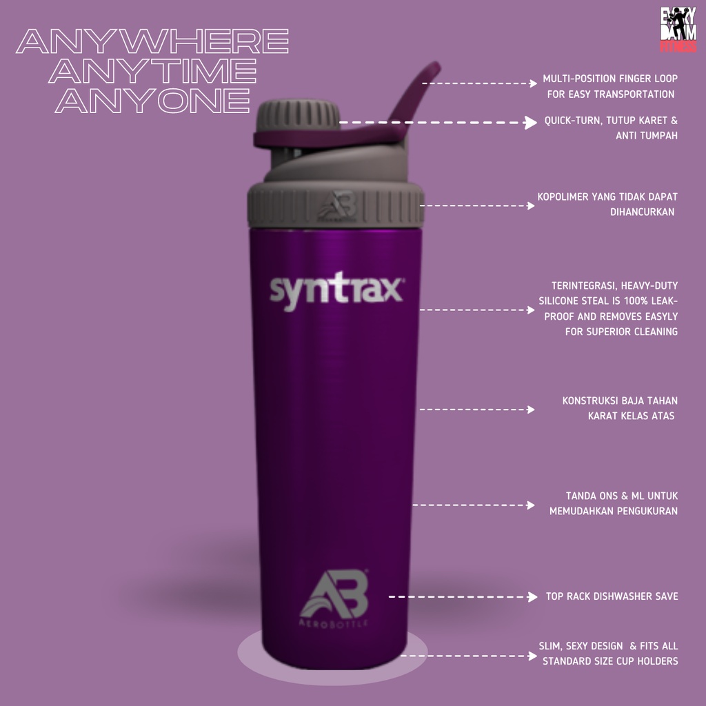 SHAKER SYNTRAX STAINLESS STEEL AEROBOTTLE ORIGINAL 800ML