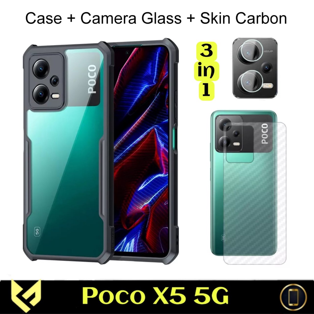 PROMO Paket 3IN1 Case For POCO X5 5G Case Fusion Shockpoof Free Tempered Glass Camera &amp; Garskin - Fids Stor