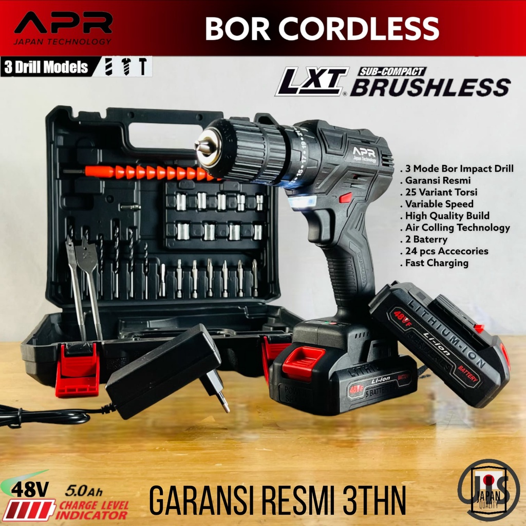 Mesin Bor Cordless APR JAPAN 48V 13MM BRUSHLESS FULLSET KOPER - APR 48V13MM GRY