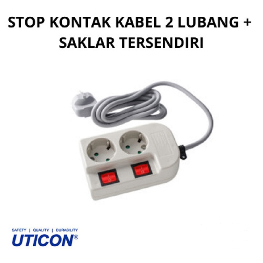 Uticon ST-1282SW Stop Kontak Arde 2 Lubang + Saklar Tersendiri + Kabel