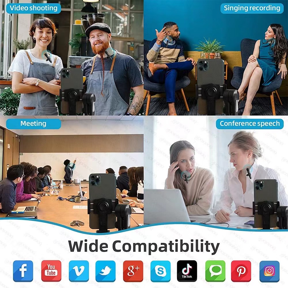 Mikrofon Nirkabel Wireless/berkendara gratis/Pasang dan mainkan/ Lavalier Mic Portabel Audio Video pembuatan Rekaman HP Klip Untuk IPhone Android Mic Wireless HP vlog youtube smartphone