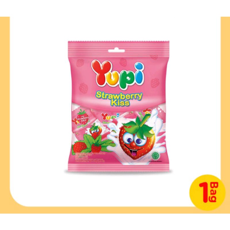 Yupi Gummy Strawberry Kiss Zak 120 Gr Gummi Gumi Love