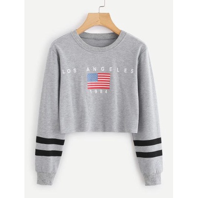 SWEATER CROP ALL SIZE JAKET WANITA CROP CREWNECK OBLONG CROP LOS ANGELES SIZE S M L XL 2XL 3XL 4XL 5