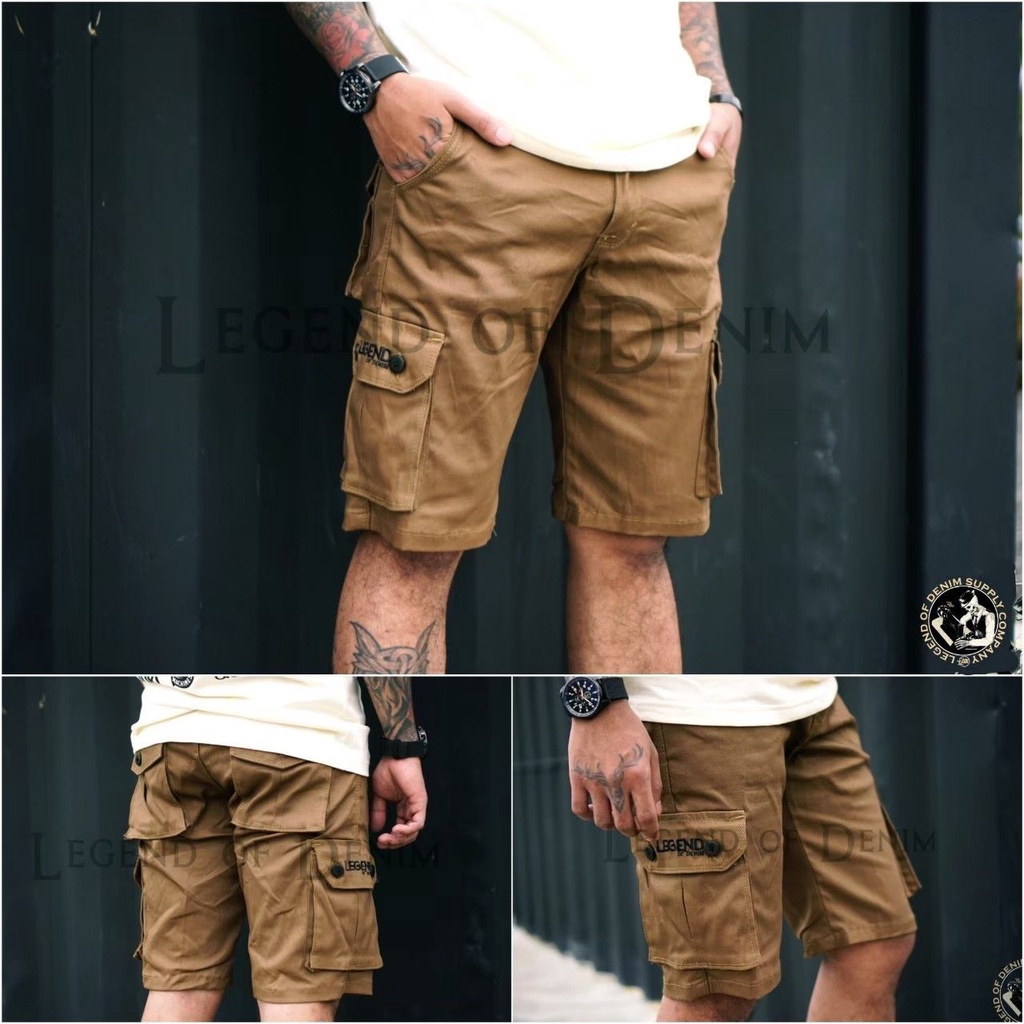 Seri LOD01 Celana Cargo Pendek Pria Cream celana cargo pendek 2 button warna krem LEGEND OF DENIM