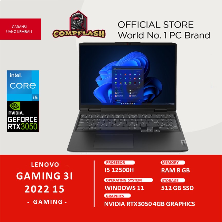 LAPTOP LENOVO GAMING 3i 2022 15 I5 12500H 8GB 512SSD RTX3050 4GB W11+OHS 15.6FHD 165HZ 100SRGB 4ZRGB 2YR+2ADP BLIT MS GRY -F1ID