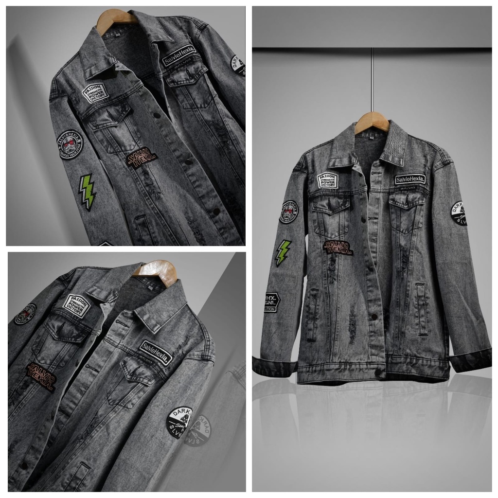 Bayar Ditempat/ jaket jeans pria terbaru 2023 /jaket pria bordir/ jaket jeans pria emblem bordir terbaru/ jaket pria keren/ jaket pria denim jeans salvio hexia