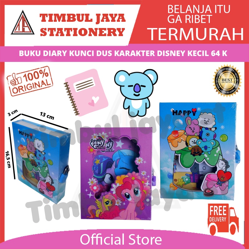 TJS Buku Diary kunci gembok kecil anak lucu murah aesthetic motif karakter Disney Frozen BT21 Unicor