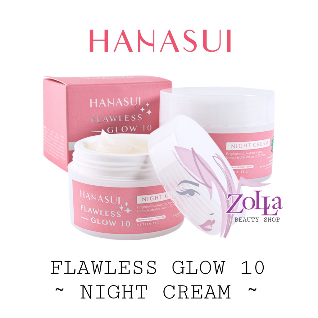 HANASUI FLAWLESS GLOW 10 NIGHT CREAM - BPOM - KRIM MALAM