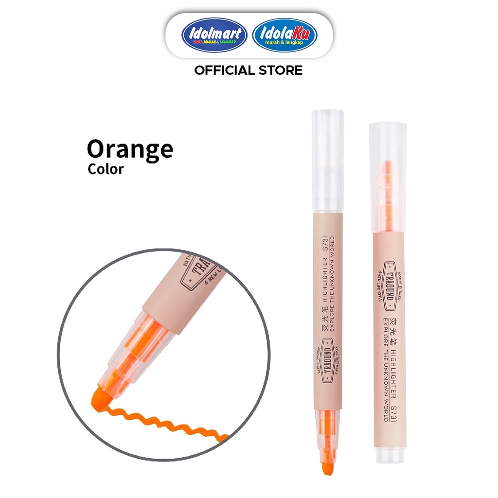 IDOLMART Deli Highlighter 6-Warna Candy S731 / Orange /pcs Deli Surabaya