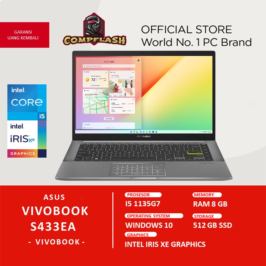 LAPTOP ASUS VIVOBOOK S433EA I5 1135G7 RAM 8GB 512SSD FHD