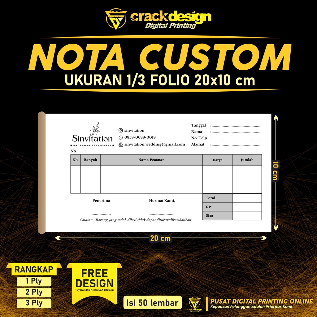 

CETAK NOTA GROSIR UKURAN 1/3 FOLIO / NOTA TOKO / NOTA OLSHOP / NOTA BON / KWITANSI / INVOICE CUSTOM SATUAN MURAH FULL COLOR TANPA MINIMAL ORDER 1 HARI LANGSUNG JADI CRACK DESIGN