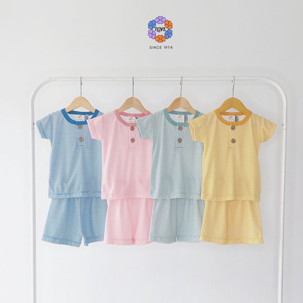 Ezy Shirt Set Stripe Series Nova Baby Setelan Baju Pendek Celana Pendek Bayi Newborn Motif Garis Salur 6 Bulan - 4 Tahun