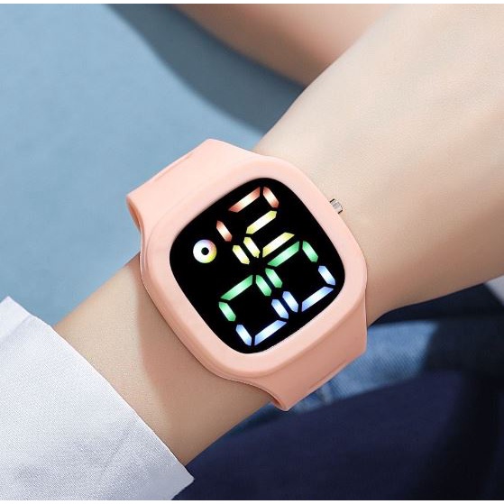 Jam Tangan Wanita Pria Anti air Rubber LED Digital Fashion