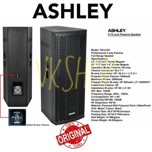 Speaker Pasif 2 x 12 inch Ashley TW212P / TW 212P / TW-212P Original ASHLEY