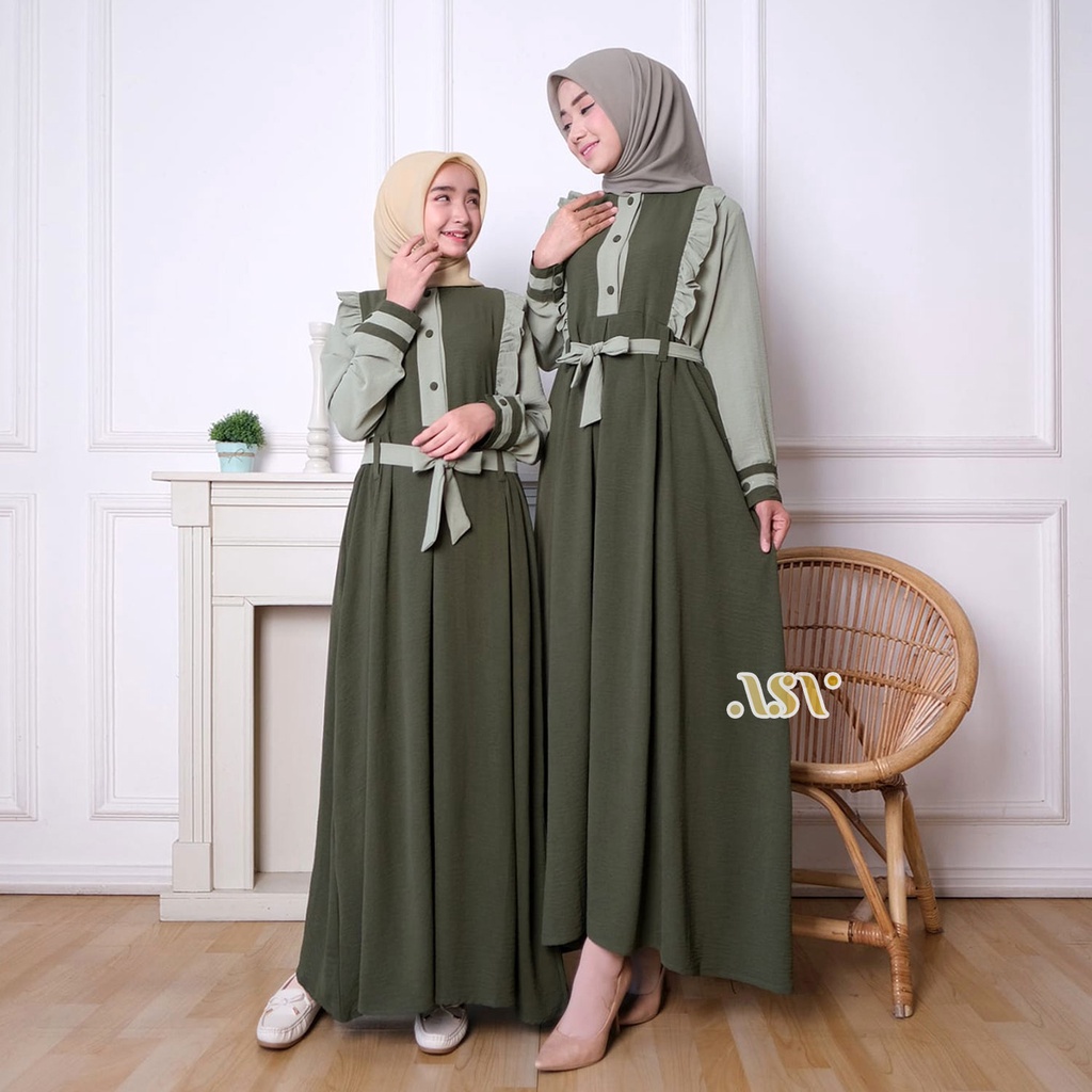 JUAL TERPISAH | Ganiya Gamis Couple Mom and Kids Kembaran Ibu Anak Kakak Adik Bahan Airflow Crinkle Baju Lebaran Keluarga Original ALSAVA