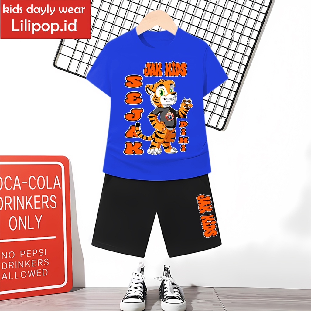 Baju Anak Stelan Kaos 3/4 jak kids jakmania Cowok Cewek  Usia 1 - 4 Tahun Celana Pendek Harian