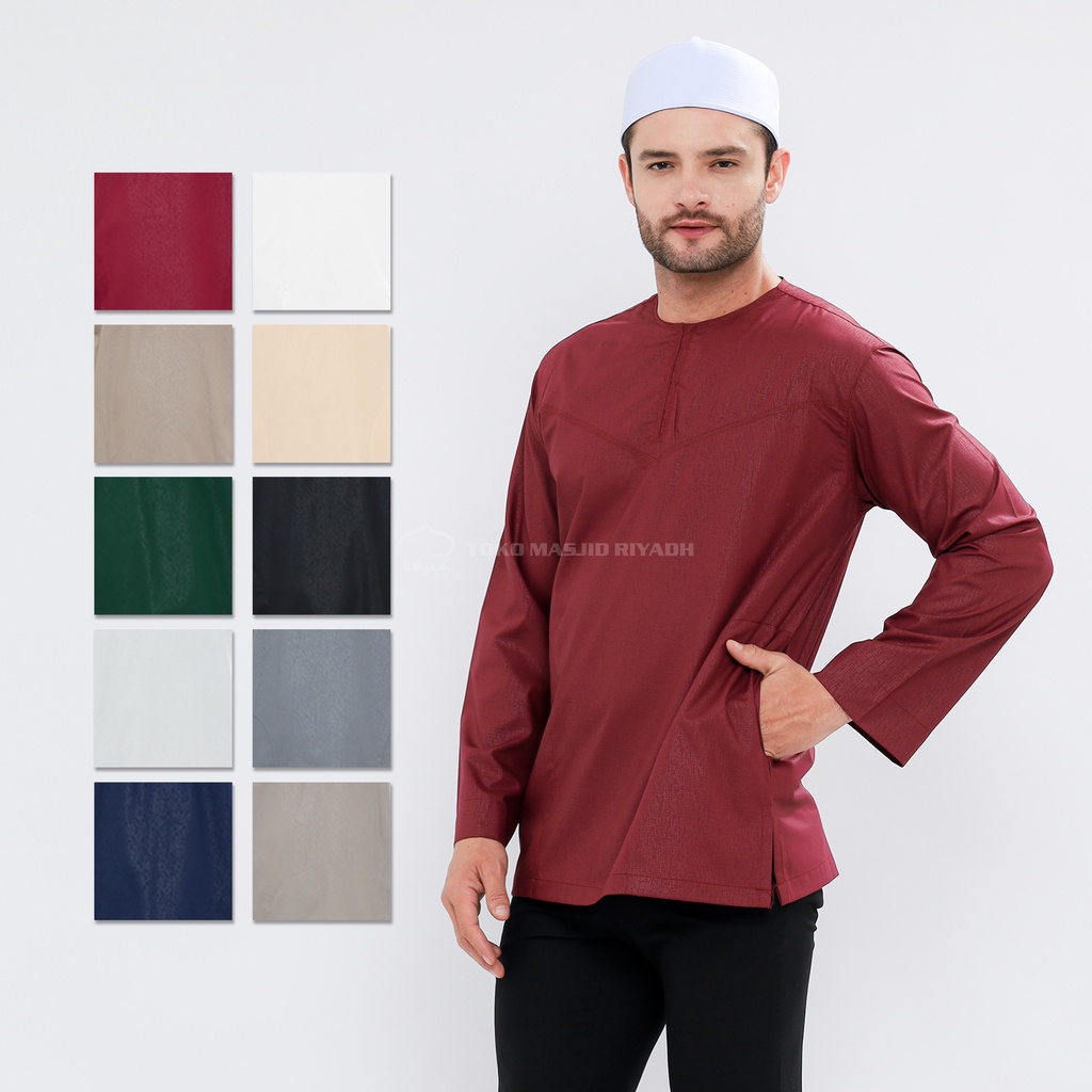 Baju Koko ZAWEEYA Mumtaz Series Model Omani Emboss Polos Putih Warna