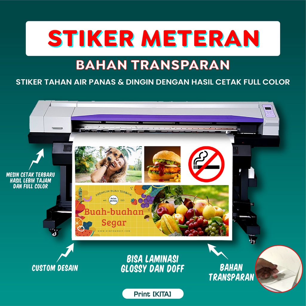 Cetak Stiker Meteran Bahan TRANSPARAN Lebih Merekat, Tahan Air Panas & Dingin