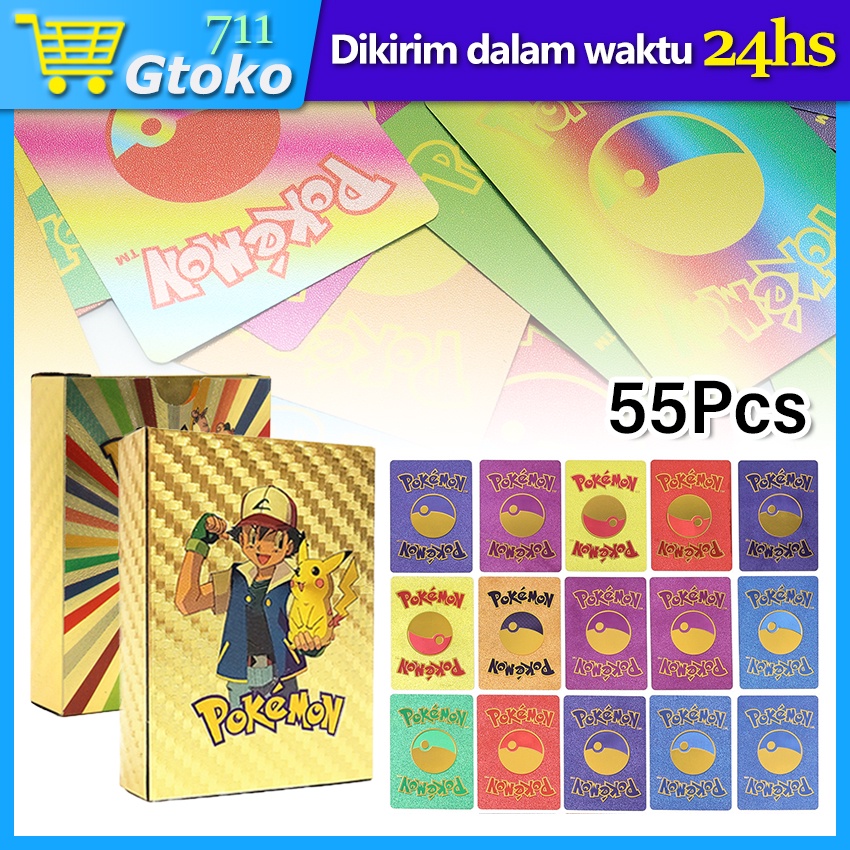 Pokemon Vmax Kartu Foil Gold Silver Rainbow Cards Mainan Anak Pikachu Emas Colorful Pokemon Charizar