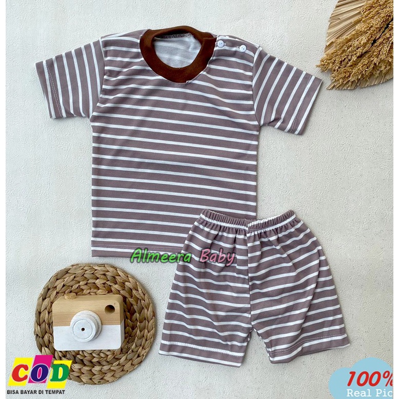 Setelan Baju Bayi Piyama Bayi Lengan Pendek Motif Printing Usia 3-12 Bulan Anababy