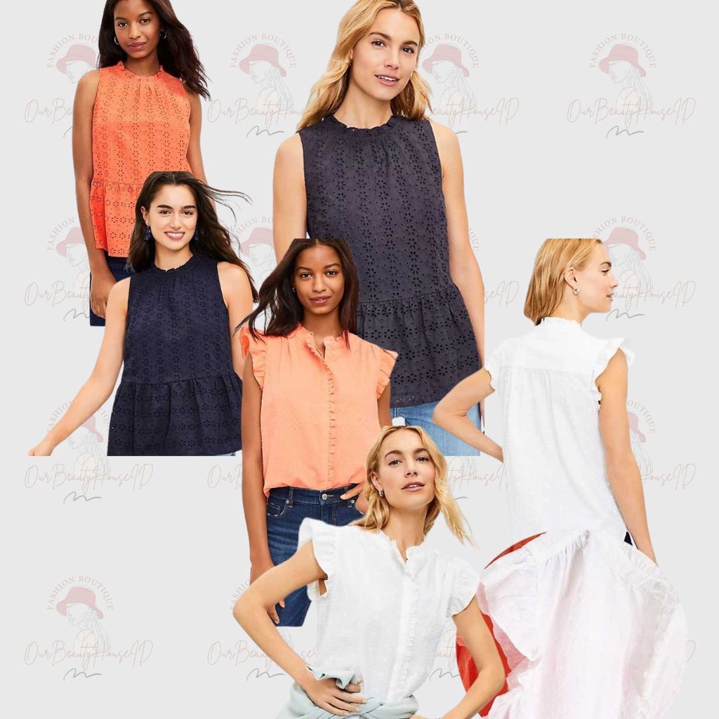 LOFT Blouse Wanita Sleeveless Floral Clip Eyelet Peplum Top