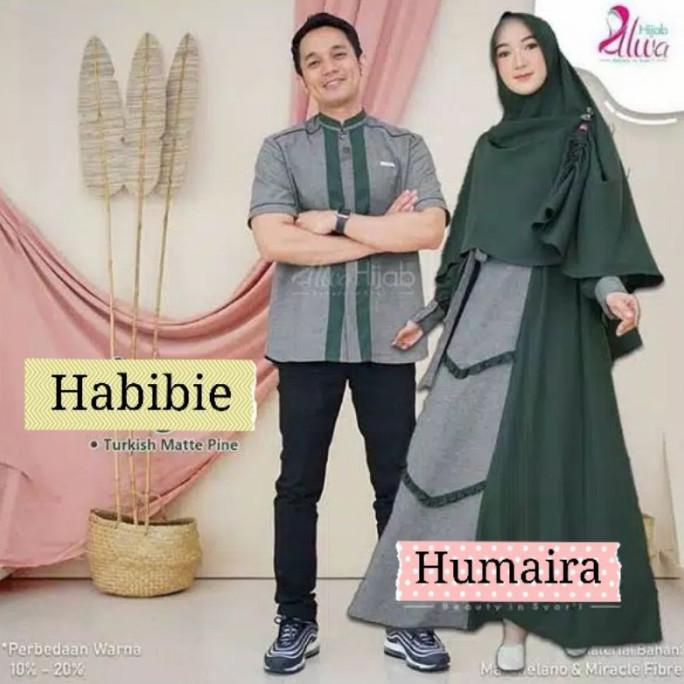 MURAH Gamis Couple Busui Polos Baju Dress Koko HABIBIE Warna HIJAU ARMY