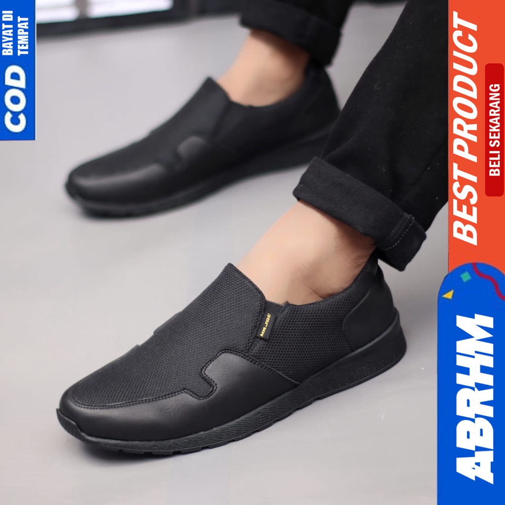 Sepatu Sneakers Pria Casual Hitam Kerja Abraham Paul