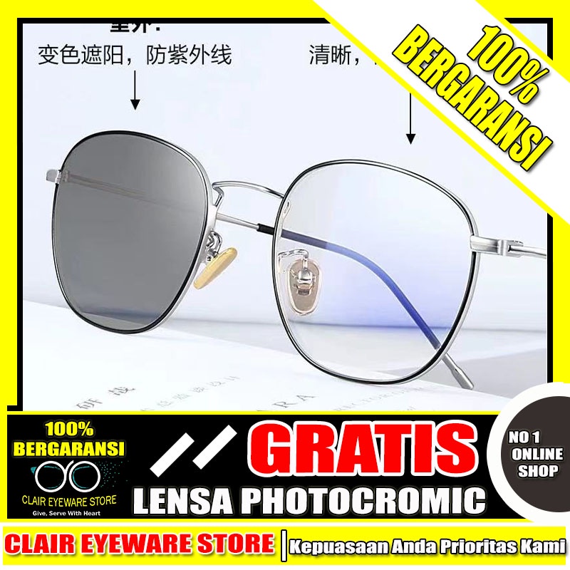 Clair Eyeware CO 91 Optik Melawai Frame Kacamata Metal Plastik Blueray Photocromic Anti Radiasi Hp K