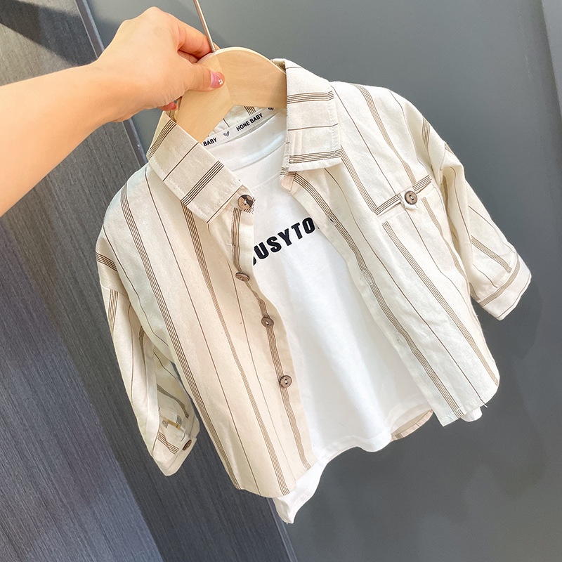 Atasan kemeja anak usia 6 bulan - 5 tahun  MOTIF BROKEN WHITE SALUR baju ala korea