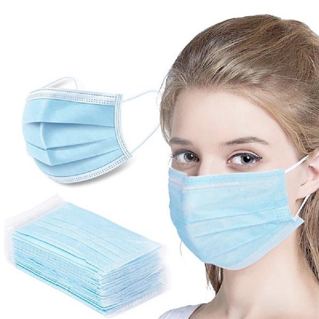 Masker Disposable 1 Box isi 50pc 3Ply Facemask 1 BOX (50PC) Biru Putih