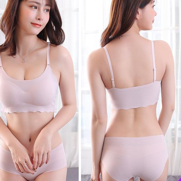 ♙ [BH+CD] Set Bra Seamless Jepang / Olahraga Push Up Bra Full Cup/ Set Pakaian Dalam Es Sutra Seamle