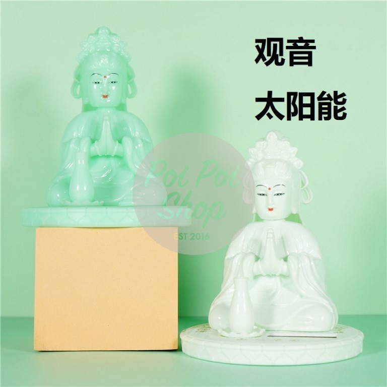Pajangan Mobil Solar Kwan Im Buddha Teratai Budha Kipas Goyang Kepala Lucu Bawa Hoki Berkualitas
