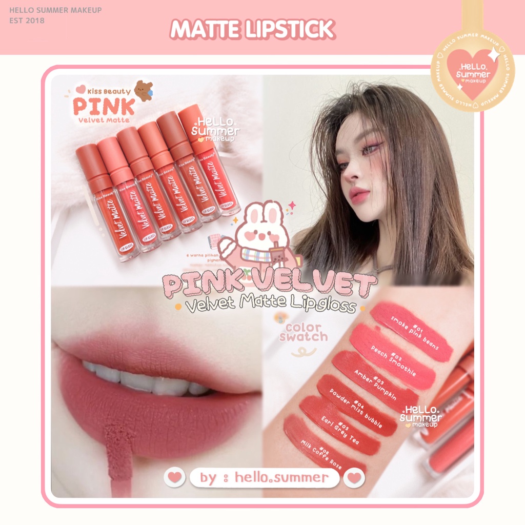 Kiss Beauty Pink Velvet Matte Lipgloss Lipstick 4ml Longlasting &amp; Transferproof