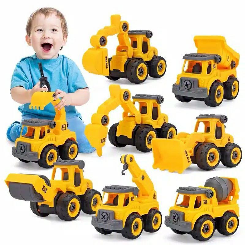 Mainan Anak DIY Mobil Truk Rakit Konstruksi Bongkar Pasang Dengan Obeng - 5 MODEL