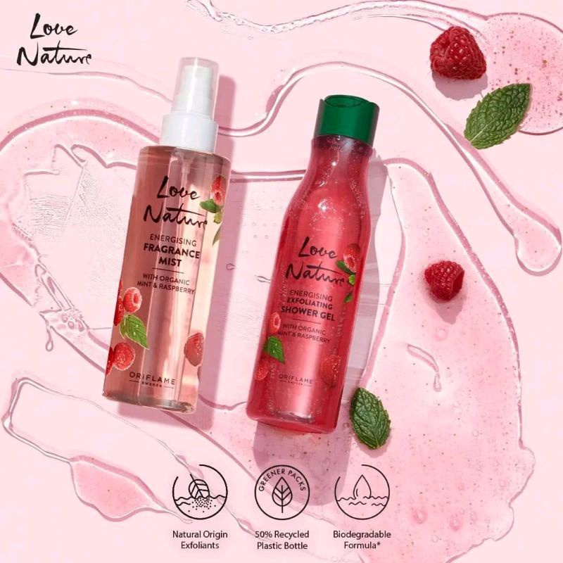 Love Nature Energising Fragrance Mist With Organic Mint&amp;Raspberry//Love Nature Energising Exfoliating Shower Gel With Organic Mint&amp;Raspberry