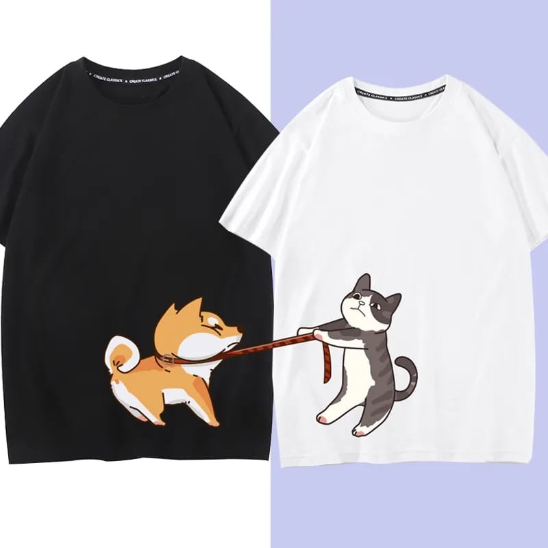 MYSTIQUE.ID-BAJU KAOS COUPLE CAT AND DOG T-SHIRT LUCU KEREN DAN AESTETIC [HARGA SATUAN]