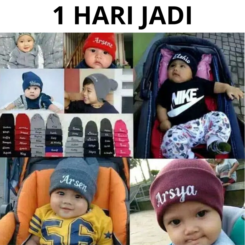 Topi Kupluk Anak dan Dewasa Bordir Nama Custom Nama Request Nama Bebas Suka-Suka