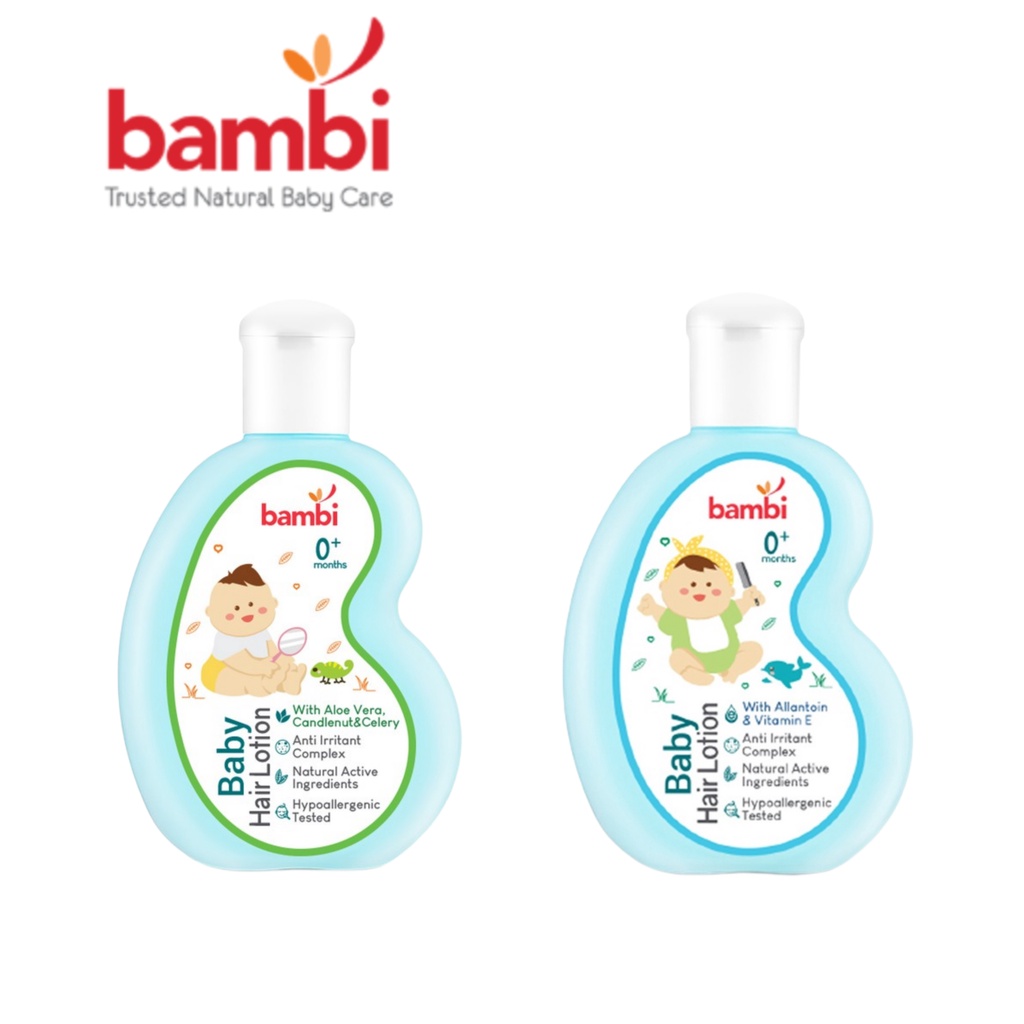 Bambi Baby Hair Lotion With Allantoin &amp; Vit. E with Aloe Vera, Candlenut &amp; Celery 100ml | Vitamin Minyak Rambut dengan Vitamin E | Melembutkan &amp; Mengkilaukan Rambut Bayi