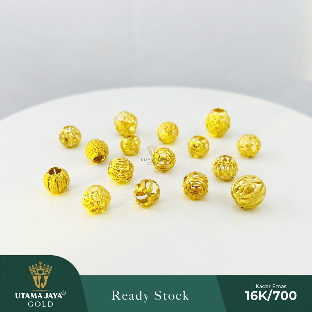 Charm Gelang Bola Emas Variasi Ukir Rongga 16K/700 - Mainan Gelang Simple