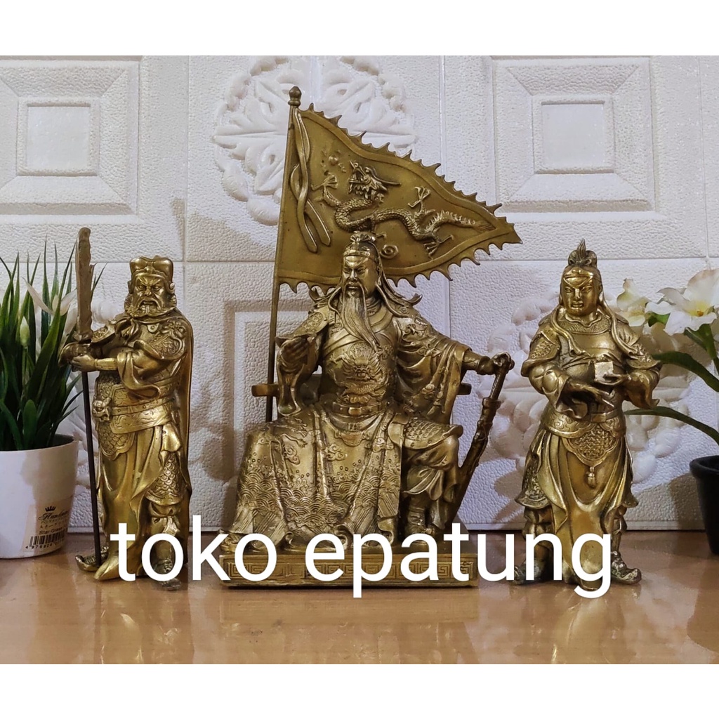 patung kwan kung / kwan kong / guan yu - kuningan - 8 inch -set