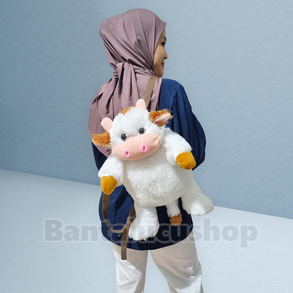 Tas Boneka Sapi Ransel Berbulu Halus Tas Animal Lucu Gemoy Tas Anak Karakter Sapi Backpack