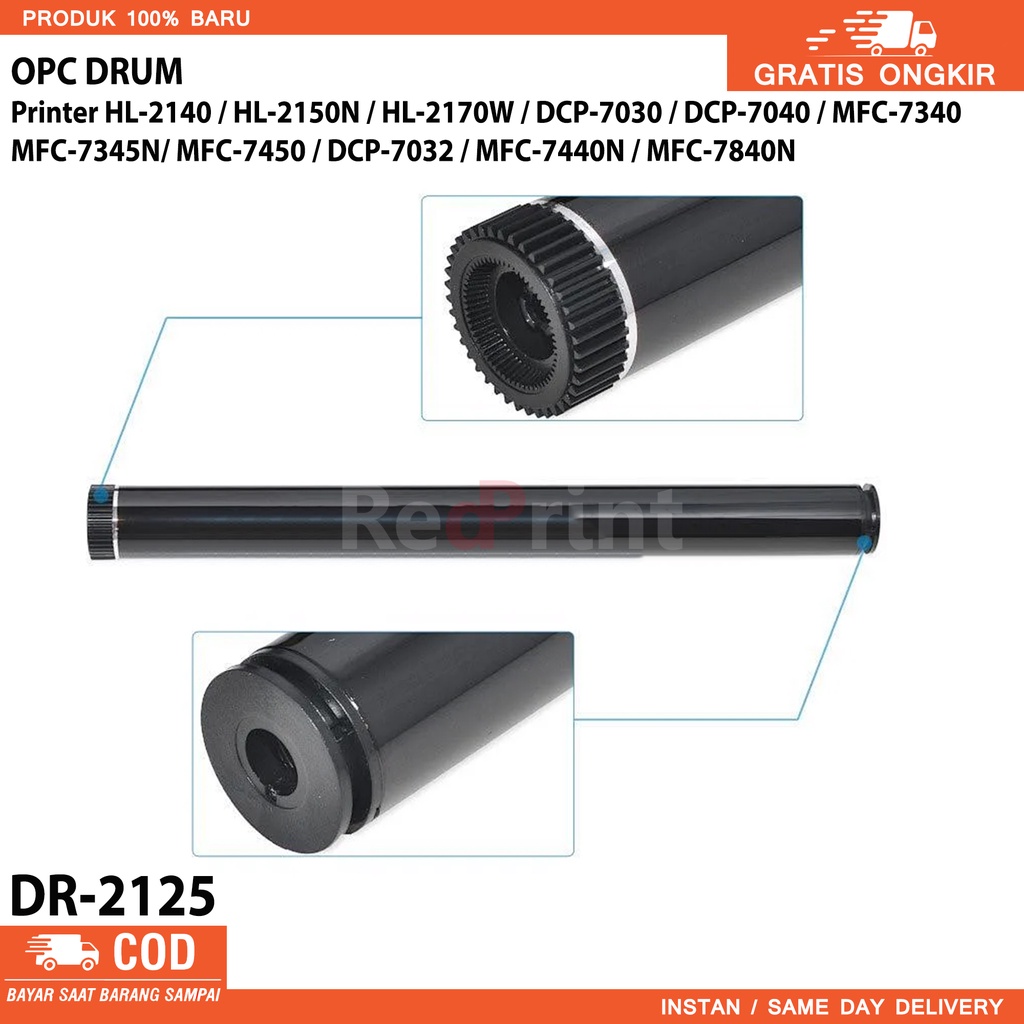 OPC DRUM DR2125 PRINTER MFC-7450, DCP7030, DCP7040, HL-2140, HL-2150N, HL-2170W, MFC-7440N, MFC-7840W, MFC-7430